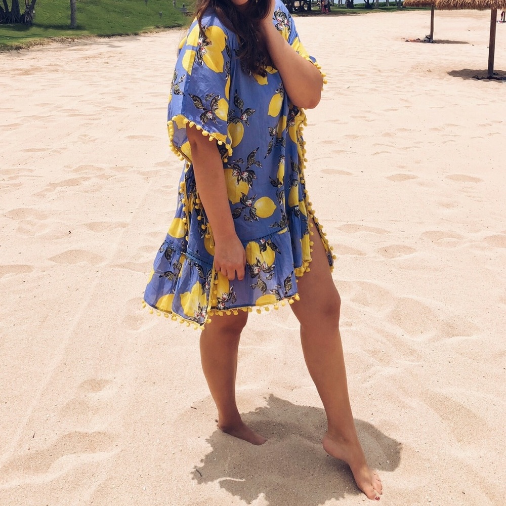 Lemon Swimsuit Cover Up w/ Pom Detail